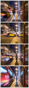 Warten auf Bus und Taxi (Via Laietana, Barcelona)